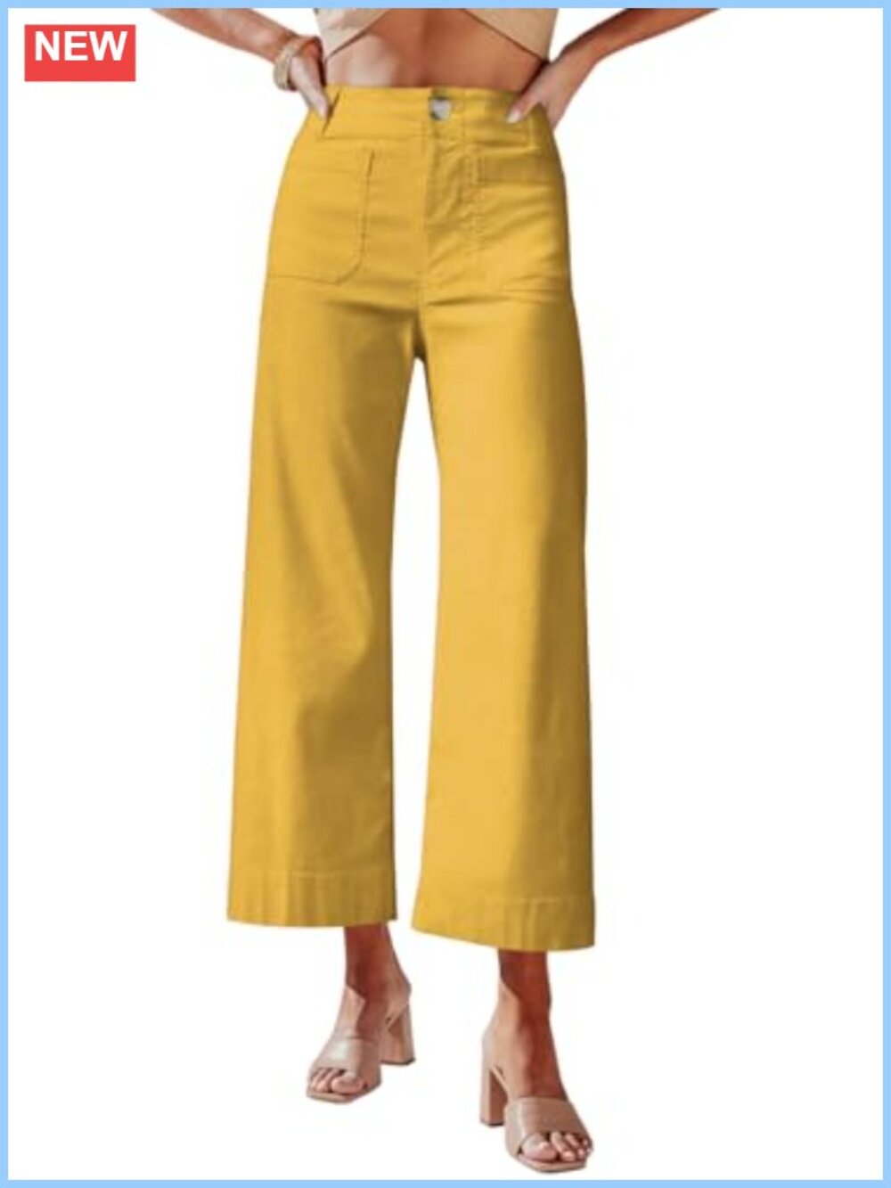 High Waisted Cropped Wide Leg Pants Stretchy Casual Trousers